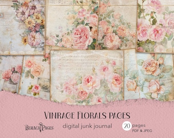 Vintage Floral Junk Journal: Pink Rose Printable Paper (PDF & JPEG)