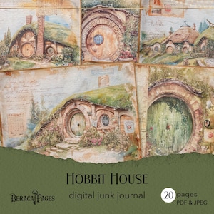 Hobbit Haus Junk Journal, druckbares Hobbit Journal, Hobbit digitales Journal, Fantasy Scrapbook, Vintage Reise Ephemera, Hobbit Hintergrund