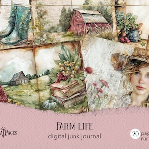 Journal de la vie à la ferme, journal cottagecore, album de scrapbooking vie à la campagne, cuisine rustique, journal numérique botanique imprimable, journal de fruits vintage