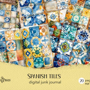 Diario spazzatura di piastrelle spagnole, carta azulejos stampabile, diario digitale mediterraneo, piastrelle di ceramica, piastrelle portoghesi vintage, carta per scrapbooking