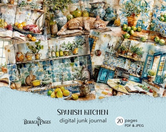Spanish Kitchen Junk Journal, Victorian Recipe, Baking Ephemera (PDF & JPEG)