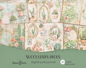 Succulents Junk Journal: Pastel Cacti, Botanical Scrapbook Paper (PDF)