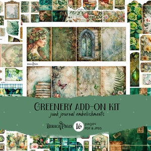Wald Junk Journal, druckbare Scrapbook Aufkleber, Journal Verschönerung, wählerische Blumen, Wald Vintage Ephemera, Greenery Add-on Kit