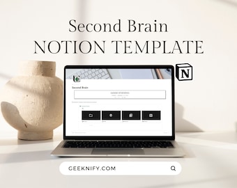 Plantilla de segunda noción cerebral, plantilla de planificador de nociones todo en uno, rastreador de gestión de tareas, panel de nociones, descarga digital