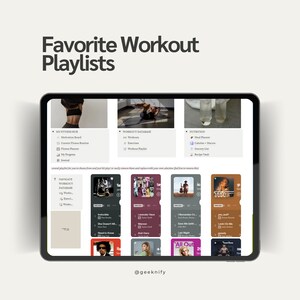 Puede incluir: Captura de pantalla de una tableta que muestra una aplicaci&oacute;n de fitness con listas de reproducci&oacute;n de entrenamiento. La aplicaci&oacute;n tiene un fondo gris claro con una barra de navegaci&oacute;n gris oscuro en la parte superior. La pantalla muestra una lista de listas de reproducci&oacute;n con t&iacute;tulos como "Navegar por la base de datos de entrenamiento", "She Doesn't Mind", "Lemonade", "I Remember You", "Love Me Like You Do", "Look What You Made Me Do", "All Out" y "Motivation". La aplicaci&oacute;n tambi&eacute;n incluye una secci&oacute;n para la planificaci&oacute;n nutricional.