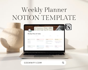 Plantilla de noción de planificador semanal, planificador de productividad digital, rastreador de hábitos semanal, gestión de tareas, planificador descargable