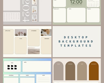 Desktop Background Template, Minimalist Desktop Organizer, Commercial Use Editable Canva Template, Digital Computer Organizer