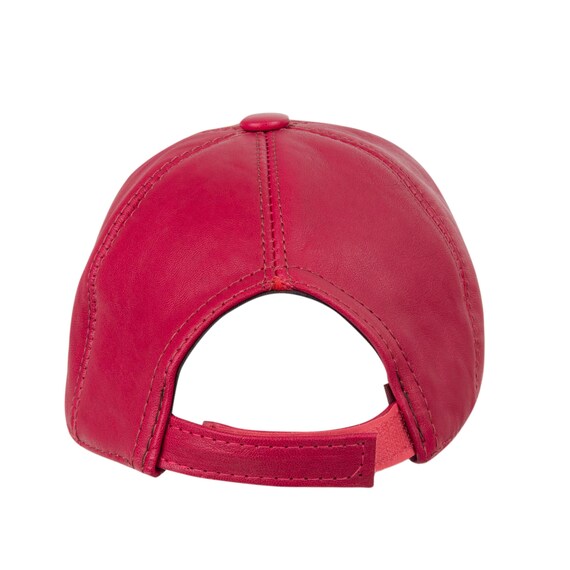 Cherry Genuine Leather Baseball Cap: Adjustable Real Leather  display picture 2