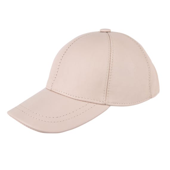 Cream Genuine Lamb Leather Baseball Cap: Adjustable Unisex  display picture 1