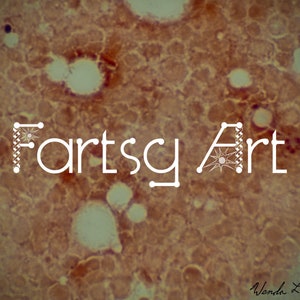 May include: A close-up of a brown and beige textured background with the words "Fartsy Art" in white text. The text is stylized with a decorative design.