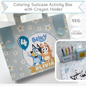 Valise à colorier avec porte-crayons / Sac cadeau d'anniversaire / SVG STUDIO