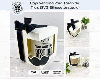 Father's Day Mug Window Box – Digital Studio and SVG Template | 11 oz Mug Packaging | Files for Cricut and Silhouette