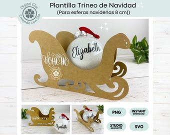Christmas Sleigh Box Template for Balls and Gifts | SVG, Studio and PNG formats