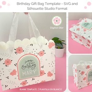 Modello per sacchetto regalo di compleanno - SVG per sacchetto di carta, SVG per scatola regalo, modello per sacchetto per bomboniere, file di taglio Silhouette Studio