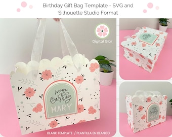 Birthday Gift Bag Template - Paper Bag SVG, Gift Box SVG, Favor Bag Template, Silhouette Studio Cut Files