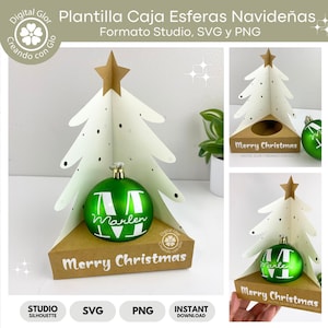 Modello di scatola natalizia a forma di pino per sfere | Studio, formato SVG e PNG | (per 7 e 8 centimetri)