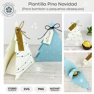 Modello scatola di pino natalizio per cioccolatini e regali | Formato SVG, Studio e PNG