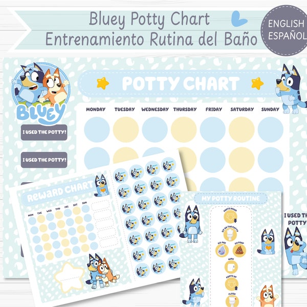 Bluey Potty Chart/Bluey Potty Routine Dashboard(English/Spanish) PDF