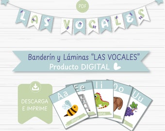 Banderín Educativo de las Vocales + 5 láminas A E I O U