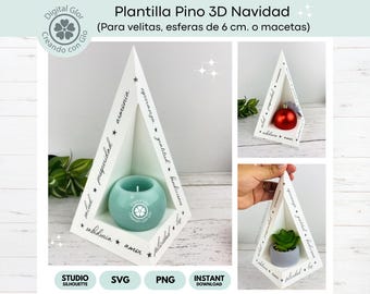 3D Christmas Pine Tree Template for Product Presentation | Box for Candles, Balls and Succulents | SVG, Studio and PNG Format
