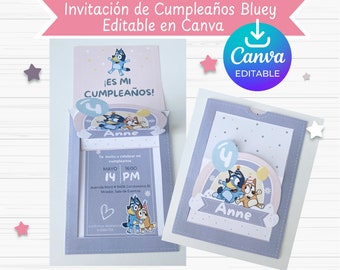 Invitación Bluey editable en Canva