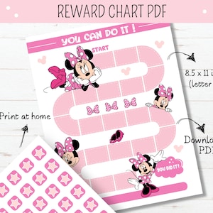 Tableau des récompenses Minnie Mouse | Graphique de comportement imprimable | Tableau des tâches quotidiennes | Tableau des autocollants de routine pour enfants | Tableau des tâches de récompense  