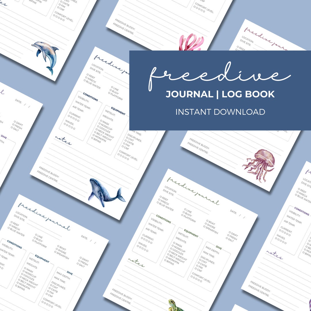 Freedive Journal Instant Printable Pages Freediving, Snorkelling ...
