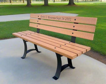 Engraved Polywood Park Bench with Matte Black Steel Legs