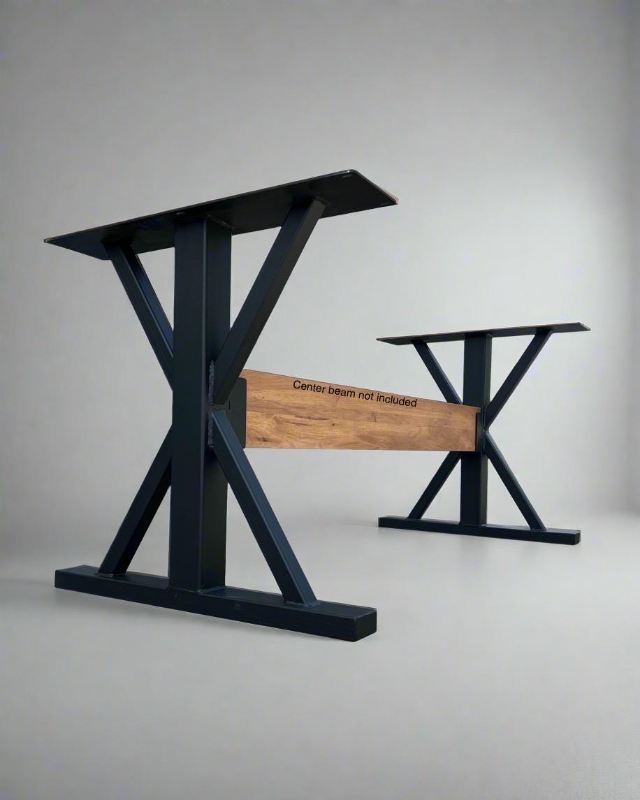 Trestle Style Table legs, Metal Table Legs, X Frame Table Legs with center cutout, Industrial Style, Farmhouse