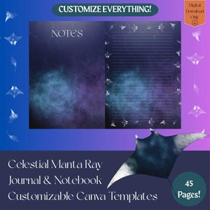 Celestial Manta Ray Journal: Customizable Dark Paper Canva Template (Digital Download, 45 Pages)
