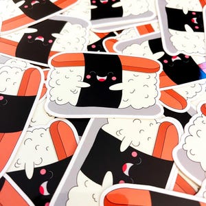 Happy Spam Musubi Kona Hawaii Vinyl Sticker, Waterproof Outdoor Quality Sticker, Decal for Water Bottle Laptop Tablet Phone Car Notebook