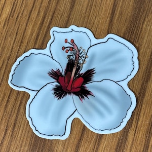 White Hibiscus Hawaii Kona Vinyl Sticker Decal, Waterproof Outdoor Quality Sticker, Decal for Water Bottle Laptop Tablet Phone Car Notebook
