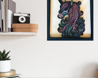 Hand-Painted 3D Wooden Unicorn Art – Layered Laser Cut Wall Decor