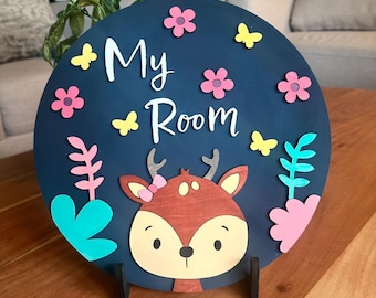 Personalized Deer Wooden Room Sign, Custom Nursery Decor