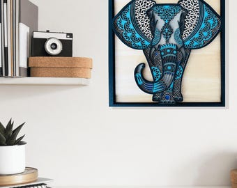 3D Elephant Wood Art, Multi-Layer Mandala, Laser Cut Wall Decor