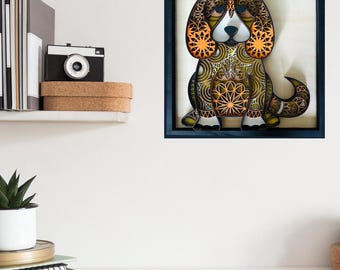Hand-Painted 3D Wooden Dog Wall Art – Laser Cut Multi-Layer Decor