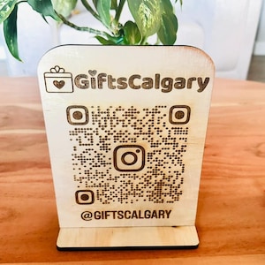 Social Media QR Code Sign with your Logo | Instagram/Facebook QR Code | Follow Us Sign with Social Media Details | Wooden Craft Stall/Fair