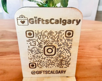 Engraved Wooden Social Media QR Code Sign | Business Branding