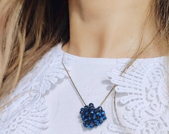 Handmade Peyote Heart Necklace, Murano Beads, Stainless Steel Chain