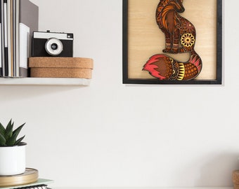 Multi-Layer Fox Wood Art, Laser Cut Mandala, 3D Desktop Decoration