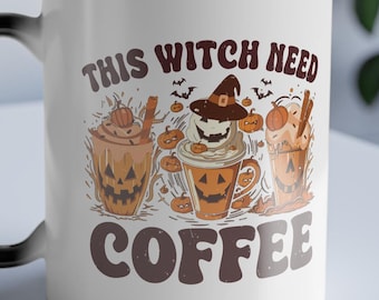 Morphing-mok This Witch Need Coffee Color | Magische Halloween-mok | Van kleur veranderende koffiekop | Griezelige koffiemok | Halloween-koffiemok