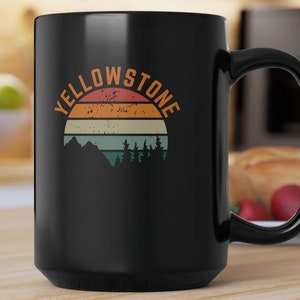 Yellowstone National Park Black Coffee Mug (11oz, 15oz) | Black Glossy Ceramic Coffee or Tea Mug | American National Parks Series