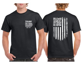 QR-code vlag Trump Dance T-shirt, minimalistische Amerikaanse vlag grafisch T-shirt, scancode shirt, uniseks streetwear top, oversized politiek cadeau
