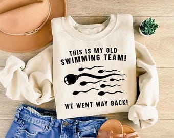 Oud grafisch zwemshirt van het team Sperma | Grappige vintage zwemhumor | Cadeau zwemmaatje | Zwem-T-shirt