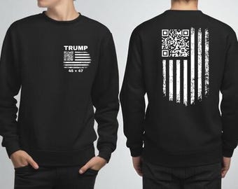 Sweater met vlag troef met QR-code, minimalistische ronde hals Amerikaanse vlag, trui met scancode, uniseks oversized sweater streetwear