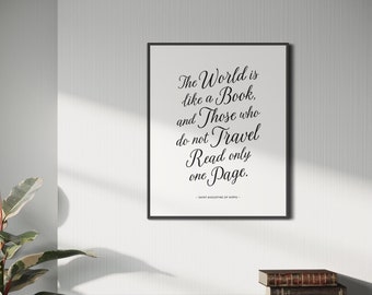 The World is Like a Book, Printable Wall Art, Printable Quotes, Inspirational Quotes, Office Wall Art, Downloadable Quotes