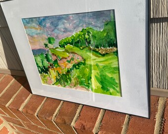 Golf course landscape watercolor original mountain painting McLemore NW Georgia not a print