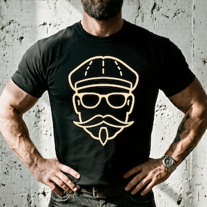 Gay Leather Mustached Captain T-shirt, Moustache & Hat Design, LGBTQ Gift