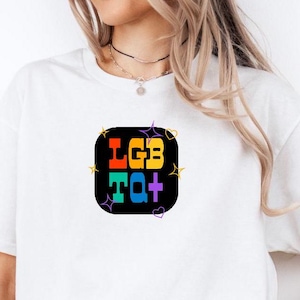 LGBTQ+ Rainbow Letters T-Shirt - Pride Equality Tee - Gay Lesbian Bisexual Trans Non-Binary Queer Ally Shirt - Love is Love Parade Gift