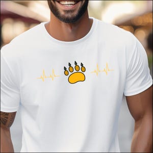Shirt Gay Bear Pride, T-shirt Heartbeat Bear Paw, Yellow Pulse Gay Bear T-shirt, LGBTQ Bear Pride-kleding, cadeau schattige beer minnaar, buiten wandelen